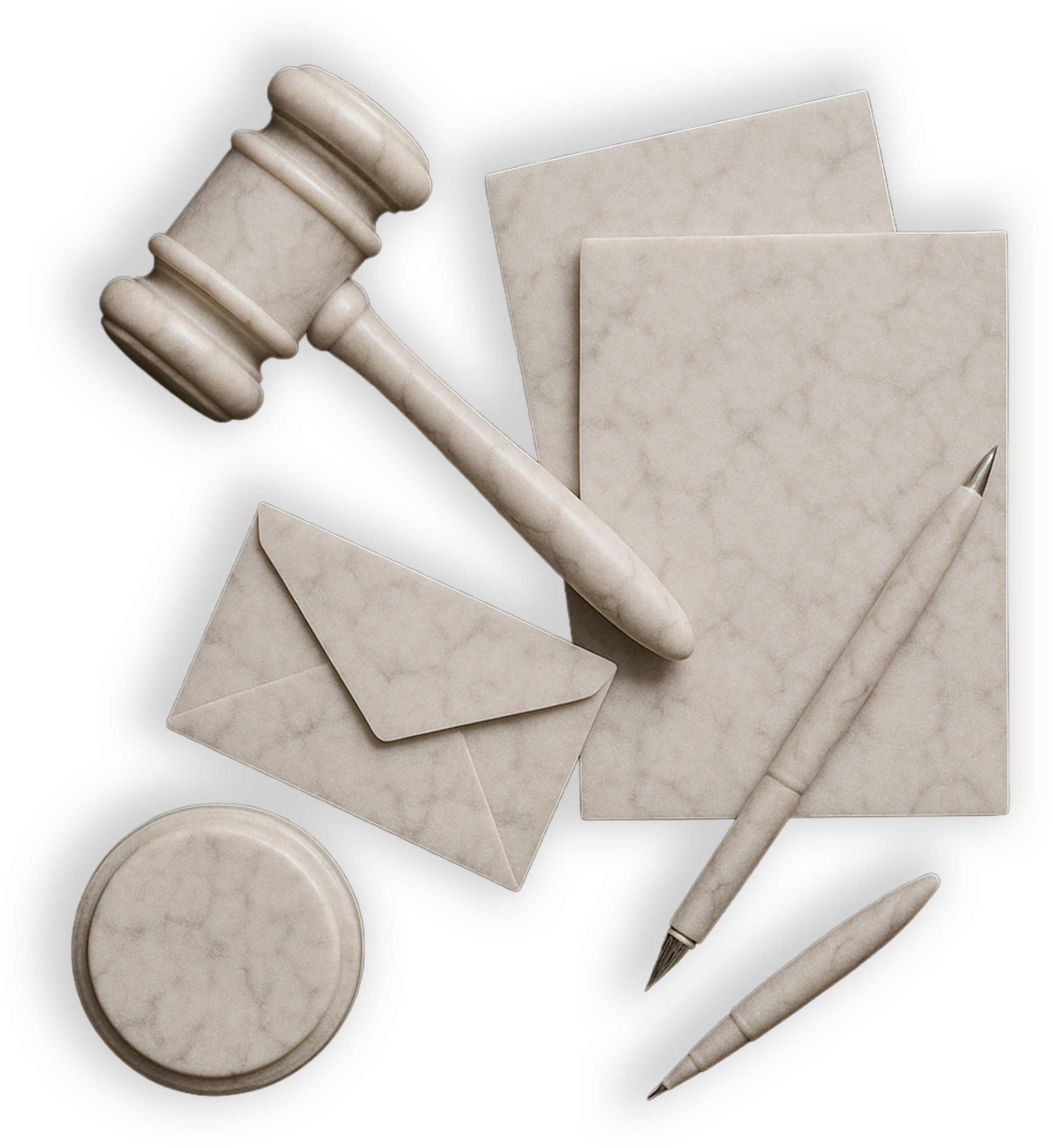 Kit de papelería legal con mazo, plumas y documentos